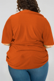 Orange Fashion Casual V Neck Half Sleeve Batwing Sleeve Regular Solid Tops