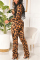 Leopard Fashion Sexy Long Sleeve V Neck Regular Sleeve Short Leopard Print Two Pieces