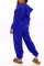 Royal blue Fashion Adult Living Plush Solid Split Joint Hooded Collar Straight Jumpsuits