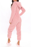 Pink Fashion Adult Living Plush Solid Patchwork Hooded Collar Straight Jumpsuits
