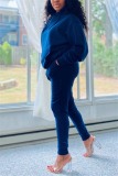 Blue Fashion Casual Long Sleeve Hooded Collar Regular Sleeve Regular Solid Two Pieces