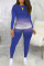 Purple Fashion Casual O Neck Long Sleeve Regular Sleeve Gradual Change Print Plus Size Set