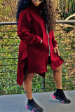 Wine Red Fashion Sexy Adult Solid Patchwork O Neck Outerwear