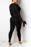 Black Sexy Solid Bandage Patchwork O Neck Jumpsuits