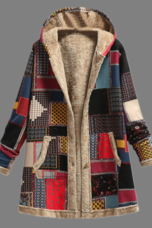 Red Fashion Casual Turndown Collar Long Sleeve Regular Sleeve Print Coats