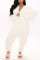 White Fashion Adult Living Plush Solid Patchwork Hooded Collar Straight Jumpsuits