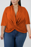 Orange Fashion Casual V Neck Half Sleeve Batwing Sleeve Regular Solid Tops