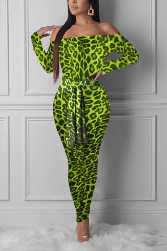 Fluorescent green Fashion adult Sexy Cap Sleeve Long Sleeves One word collar Step Skirt Mid-Calf bandage Leo