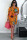 Orange Sexy Shirt sleeves Long Sleeves Turndown Collar Step Skirt Knee-Length Patchwork Print