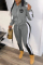 Grey Casual Positioning Print Patchwork Hoodie Two Piece Suit