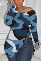 Blue Fashion Sexy Camouflage Long-Sleeved T-Shirt