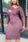 purple Fashion Street Adult Cotton Solid Split Joint Oblique Collar Dresses