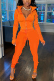 Orange Fashion Casual Adult Solid Patchwork Turndown Collar Long Sleeve Regular Sleeve Regular Two Pieces