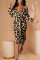 Yellow Sexy Adult Polyester Print Leopard Backless Strapless Long Sleeve Mid Calf Pencil Skirt Dresses