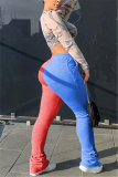 Red and blue Daily Solid Patchwork Regular Bottoms