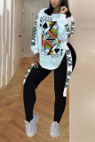 Black and white knit Casual Letter Print Newspaper pencil Long Sleeve Two Pieces