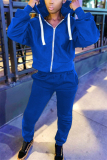 Blue Fashion Casual Solid Basic Hooded Collar Long Sleeve Regular Sleeve Regular Two Pieces