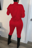 Red Fashion Casual Solid Turtleneck Long Sleeve Regular Sleeve Regular Two Pieces