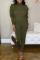 Army Green Casual High Neck Puff Sleeve Two-Piece Suit