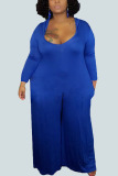 Blue Casual Knitting Solid Patchwork O Neck Plus Size 