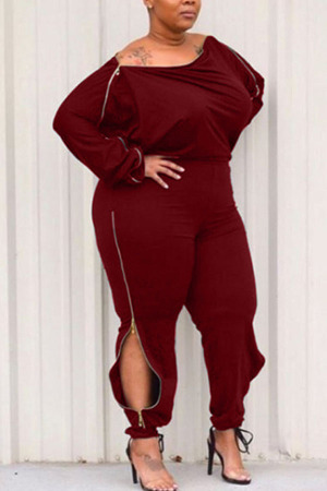 Wine Red Fashion Sexy adult Ma'am O Neck Patchwork Solid Stitching Plus Size
