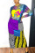 Blue Elegant Print O Neck Long Sleeve Ankle Length Long Sleeve Dress Dresses