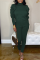 Dark green Casual High Neck Puff Sleeve Two-Piece Suit