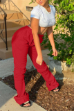 Wine Red Fashion Casual Solid Basic Regular Trousers