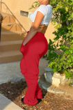 Red Fashion Casual Solid Basic Regular Trousers