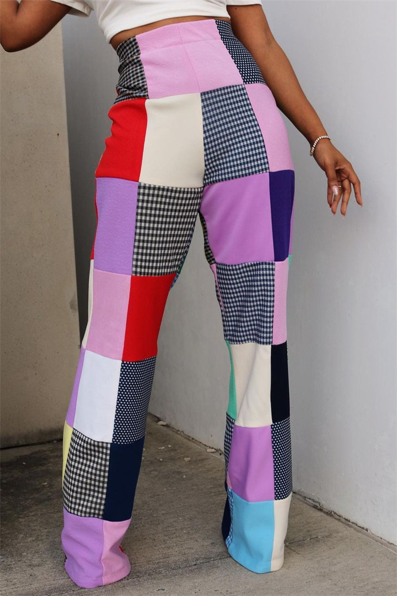 

multicolor Fashion Casual Patchwork Split Joint Regular Trousers