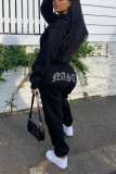 Black Casual Sportswear Solid Patchwork Hooded Collar Long Sleeve Regular Sleeve Regular Two Pieces