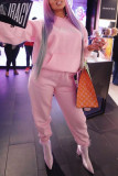 Pink Casual Sportswear Solid Patchwork Hooded Collar Long Sleeve Regular Sleeve Regular Two Pieces
