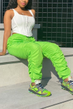 Green Elastic Fly Sleeveless Mid Patchwork Draped Solid Straight Pants