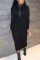 Black Fashion Daily Adult Solid Half A Turtleneck Long Sleeve Mid Calf One-piece Suits Dresses