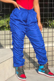Blue Elastic Fly Sleeveless Mid Patchwork Draped Solid Straight Pants