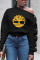 Black Chemical fiber blend One Shoulder Collar Long Sleeve Print 
