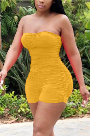 Yellow Fashion Sexy Strapless Slim Jumpsuit