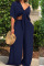 Apricot Casual Deep V Neck Loose Two-piece Pants Set