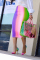 Pink Sexy Rainbow Printed Mid Calf Skirts