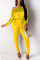 Yellow Casual Velvet Off-The-Shoulder Jumpsuit (With Belt)