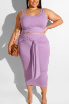 Purple Casual Straps Tight-Fitting Bag Hip Two-Piece Suit