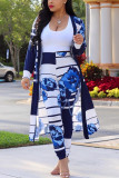 White Sexy Printing Cardigan Long Sleeve Trousers Suit