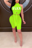 Fluorescent green Fashion Sexy Letter Printed Sleeveless Set