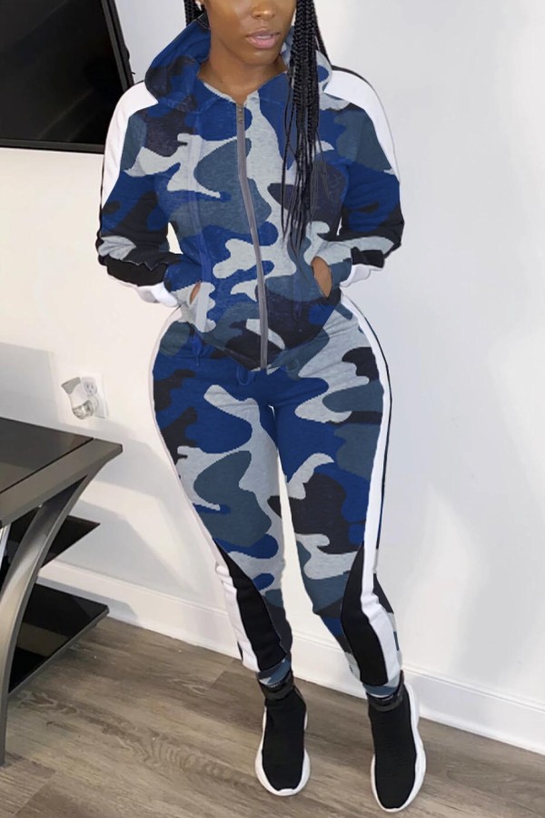 CamouflageBlue Fashion Casual Printing Two-piece Set