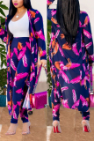 Pink Sexy Printing Cardigan Long Sleeve Trousers Suit