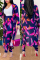 Purple Sexy Printing Cardigan Long Sleeve Trousers Suit