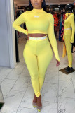 Yellow Fashion Casual Letter Printed Tight Set