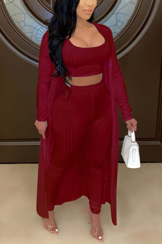 Wine Red Fashion Casual Vest Trousers Coats Set