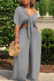 OrangeRed Casual Deep V Neck Loose Two-piece Pants Set