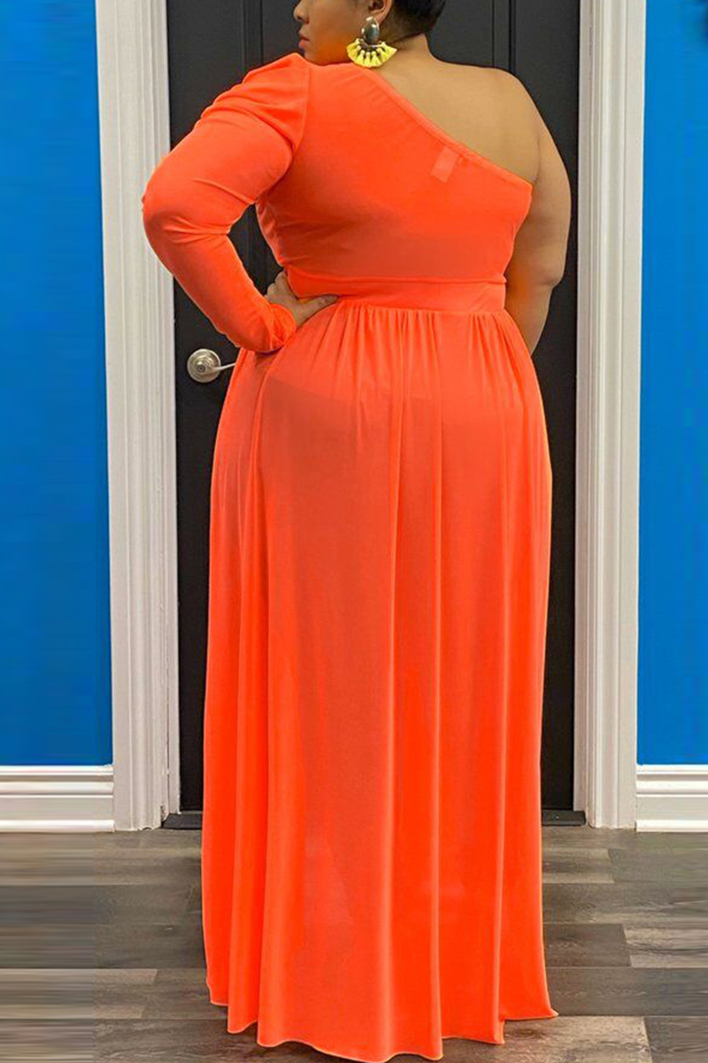 Sexy Plus Size Single Sleeve Orange Irregular Top